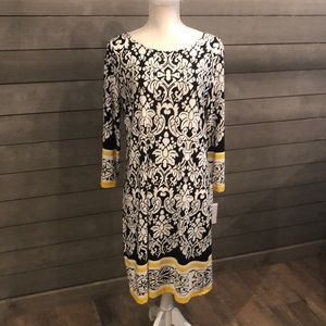 Black white and gold polyester knit dress